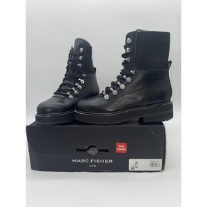MARC FISHER LTD Womens Black Knit Collar Elwa Round Toe Leather Hiking Boots 6 M